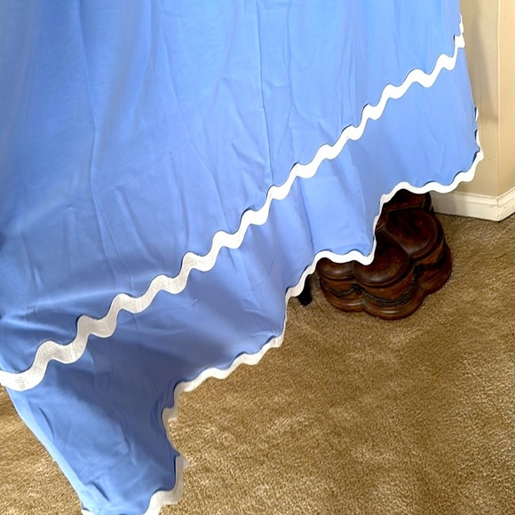 Brand New Blue Flowy Maxi Dress w/ White Ric Rac Tie Back Smocked Puff Sleeves - Picture 11 of 16